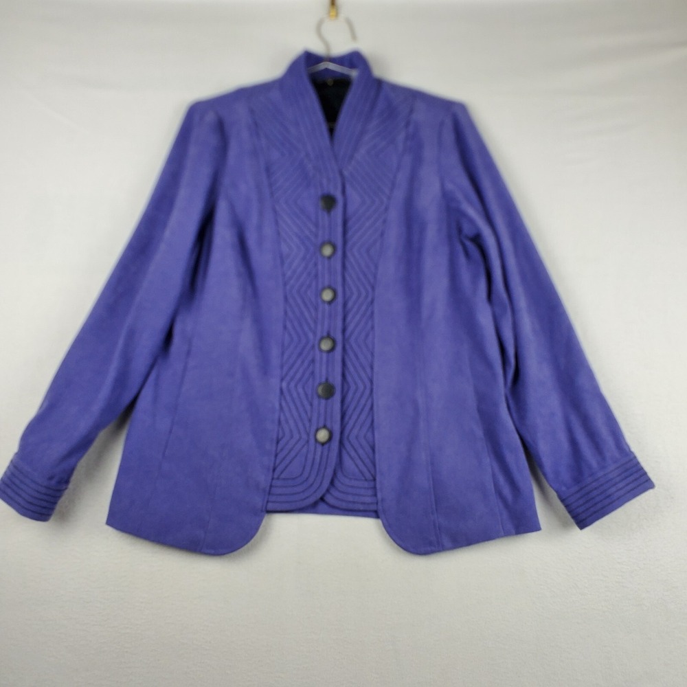 Bob Mackie Blazer Top Women's S Purple Button Front Embroidered Long Sleeve‎